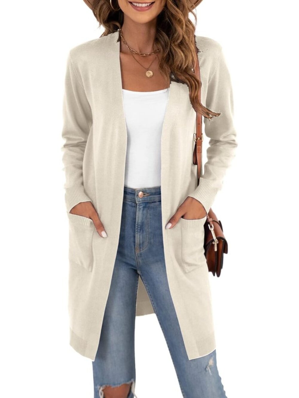 Women's Apricot Classic Outwear Long Sleeve Open Front Cardigan Sweaters Coat